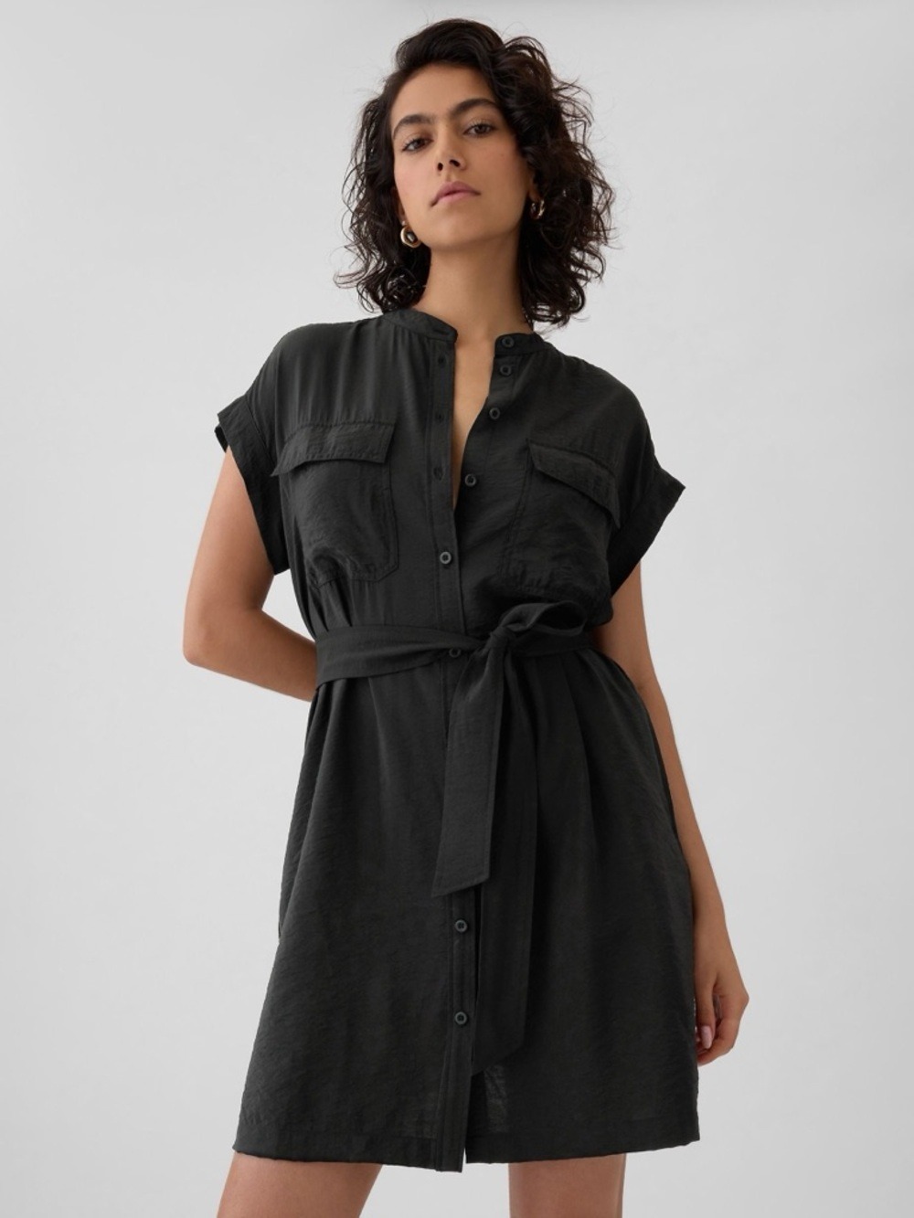 Gap Utility Mini Belted Button Front Short Sleeve Shirt Dress, size XS